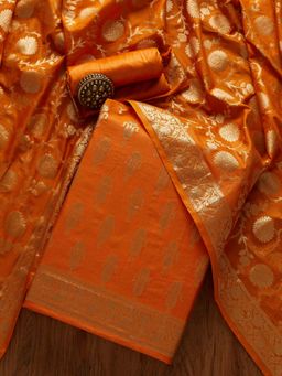 Koskii - Mustard Zari work Banarasi Unstitched Salwar Suit (Set of 3) (Set of Three)