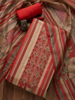 Koskii - Maroon Sequins Chanderi Unstitched Salwar Suit (Set of 3) (Set of Three)