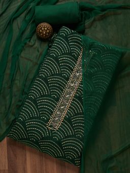 Koskii - Bottle Green Zari work Georgette Unstitched Salwar Suit (Set of 3) (Set of Three)