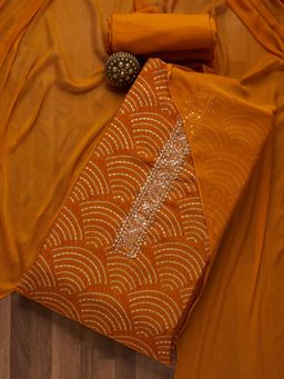 Koskii - Mustard Zari work Georgette Unstitched Salwar Suit (Set of 3) (Set of Three)