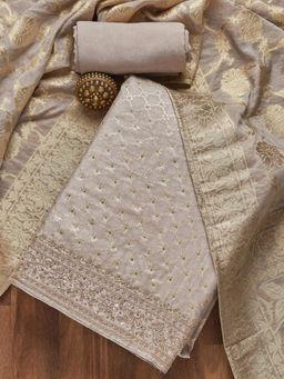 Koskii - Grey Zari work Brocade Unstitched Salwar Suit (Set of 3) (Set of Three)