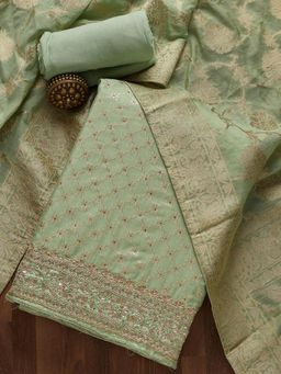 Koskii - Pista Green Zari work Brocade Unstitched Salwar Suit (Set of 3) (Set of Three)