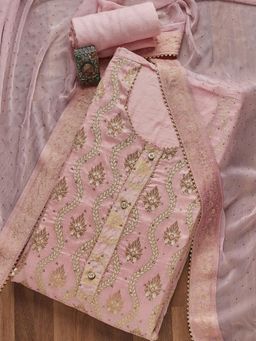 Koskii - Baby Pink Zari work Silk Unstitched Salwar Suit (Set of 3) (Set of Three)
