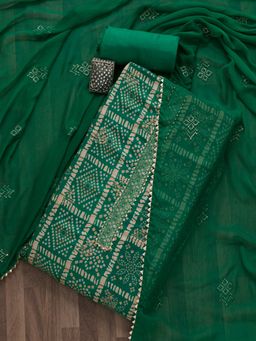 Koskii - Rama Green Bandhani Semi Crepe Unstitched Salwar Suit (Set of 3) (Set of Three)