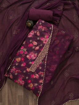 Koskii - Maroon Printed Soft Silk Unstitched Salwar Suit (Set of 3) (Set of Three)