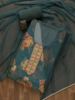 Koskii - Grey Swarovski Semi Crepe Unstitched Salwar Suit (Set of 3) (Set of Three)