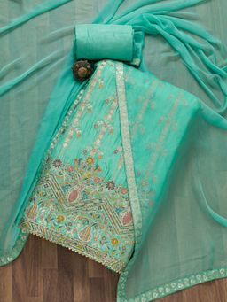 Koskii - Sea Green Soft Silk Zari work Unstitched Salwar Suit (Set of 3) (Set of Three)