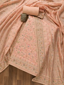 Koskii - Peach Threadwork Crepe Unstitched Salwar Suit (Set of 3) (Set of Three)