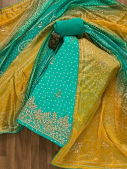 Koskii - Sky Blue Gota patti Semi Crepe Unstitched Salwar Suit (Set of 3) (Set of Three)