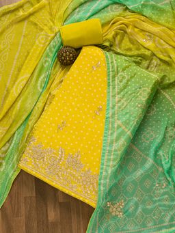 Koskii - Yellow Gota patti Semi Crepe Unstitched Salwar Suit (Set of 3) (Set of Three)