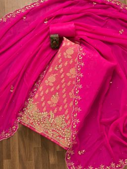 Koskii - Rani Pink Stonework Brocade Unstitched Salwar Suit (Set of 3) (Set of Three)