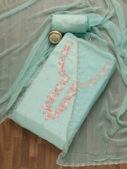 Koskii - Light Blue Sequins Organza Unstitched Salwar Suit (Set of 3) (Set of Three)
