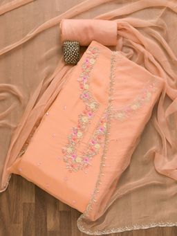 Koskii - Peach Sequins Organza Unstitched Salwar Suit (Set of 3) (Set of Three)