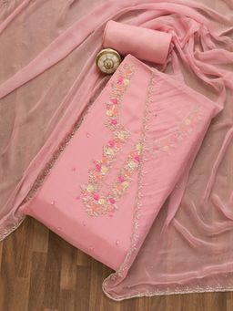 Koskii - Pink Sequins Organza Unstitched Salwar Suit (Set of 3) (Set of Three)