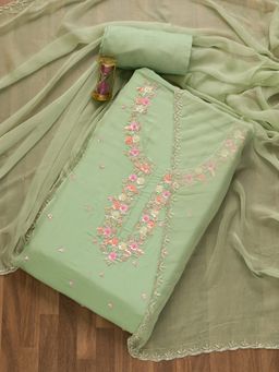 Koskii - Pista Green Sequins Organza Unstitched Salwar Suit (Set of 3) (Set of Three)