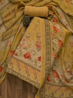 Koskii - Mustard Zari Work Tissue Unstitched Salwar Suit (Set of 3) (Set of Three)