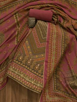 Koskii - Onion Pink Zari Work Tissue Unstitched Salwar Suit (Set of 3) (Set of Three)