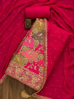 Koskii - Rani Pink Cutdana Georgette Unstitched Salwar Suit (Set of 3) (Set of Three)