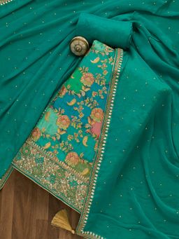 Koskii - Sea Green Cutdana Georgette Unstitched Salwar Suit (Set of 3) (Set of Three)