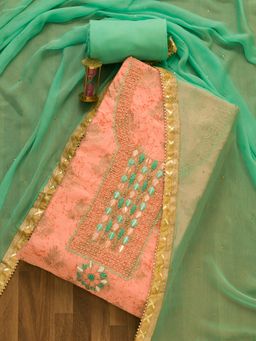 Koskii - Peach Cutdana Semi Crepe Unstitched Salwar Suit (Set of 3) (Set of Three)