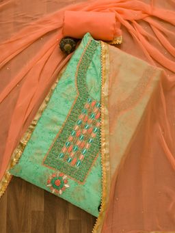 Koskii - Sea Green Cutdana Semi Crepe Unstitched Salwar Suit (Set of 3) (Set of Three)