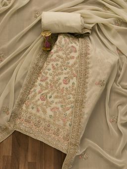 Koskii - Pista Green Zari work Georgette Unstitched Salwar Suit (Set of 3) (Set of Three)