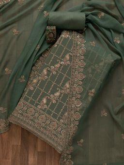 Koskii - Sea Green Sequins Georgette Unstitched Salwar Suit (Set of 3) (Set of Three)