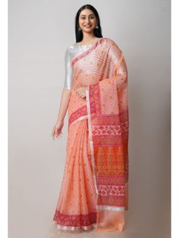 Unnati Silks - Peach Pure Patola Printed Kota Cotton Saree with Unstitched Blouse