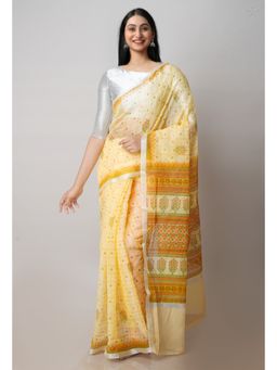 Unnati Silks - Yellow Pure Patola Printed Kota Cotton Saree with Unstitched Blouse