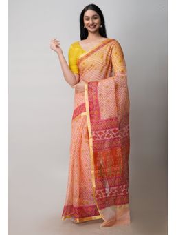 Unnati Silks - Peach Pure Patola Printed Kota Cotton Saree with Unstitched Blouse