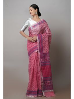 Unnati Silks - Peach Pure Patola Printed Kota Cotton Saree with Unstitched Blouse