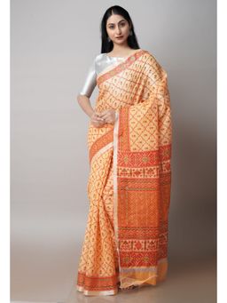 Unnati Silks - Orange Pure Patola Printed Kota Cotton Saree with Unstitched Blouse