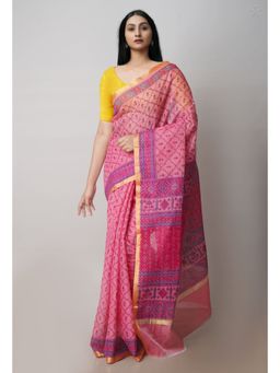 Unnati Silks - Pink Pure Patola Printed Kota Cotton Saree with Unstitched Blouse