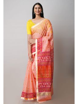 Unnati Silks - Orange Pure Patola Printed Kota Cotton Saree with Unstitched Blouse