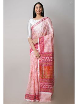 Unnati Silks - Pink Pure Patola Printed Kota Cotton Saree with Unstitched Blouse