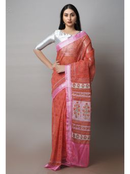 Unnati Silks - Red Pure Patola Printed Kota Cotton Saree with Unstitched Blouse