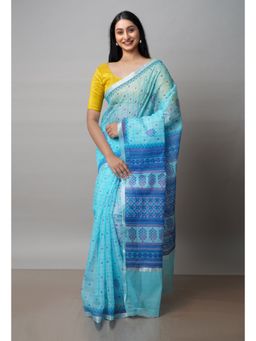 Unnati Silks - Blue Pure Patola Printed Kota Cotton Saree with Unstitched Blouse