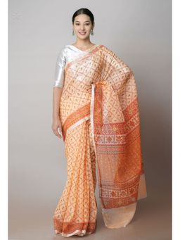 Unnati Silks - Orange Pure Patola Printed Kota Cotton Saree with Unstitched Blouse