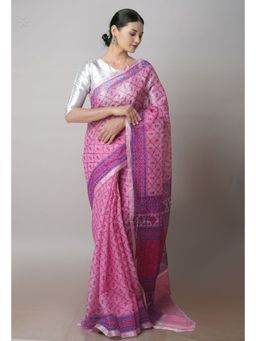 Unnati Silks - Pink Pure Patola Printed Kota Cotton Saree with Unstitched Blouse