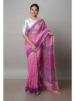 Unnati Silks - Pink Pure Patola Printed Kota Cotton Saree with Unstitched Blouse