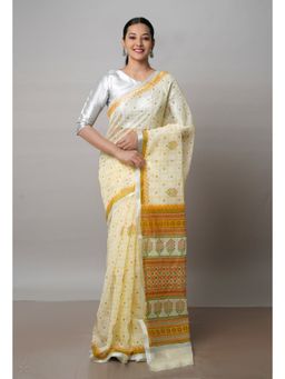 Unnati Silks - Yellow Pure Patola Printed Kota Cotton Saree with Unstitched Blouse