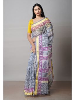 Unnati Silks - Grey Pure Printed Kota Cotton Saree with Unstitched Blouse