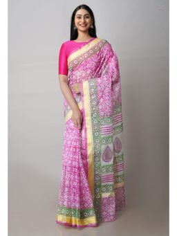 Unnati Silks - Pink Pure Printed Kota Cotton Saree with Unstitched Blouse