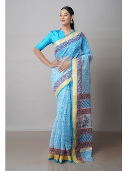 Unnati Silks - Blue Pure Printed Kota Cotton Saree with Unstitched Blouse