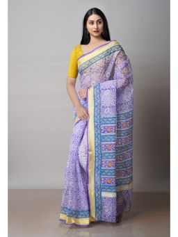 Unnati Silks - Purple Pure Printed Kota Cotton Saree with Unstitched Blouse