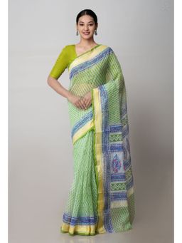 Unnati Silks - Green Pure Block Printed Kota Cotton Saree with Unstitched Blouse