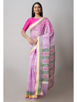 Unnati Silks - Pink Pure Printed Kota Cotton Saree with Unstitched Blouse