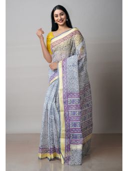 Unnati Silks - Grey Pure Printed Kota Cotton Saree with Unstitched Blouse