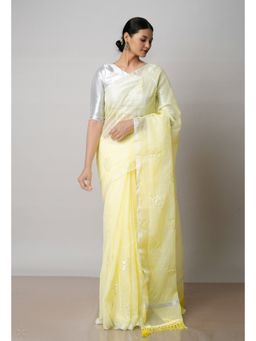 Unnati Silks - Yellow Pure Sequined Embroidered Kota Cotton Saree with Unstitched Blouse