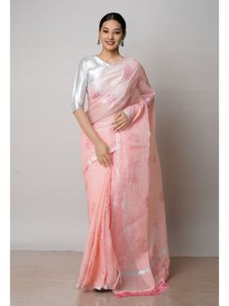 Unnati Silks - Pink Pure Sequined Embroidered Kota Cotton Saree with Unstitched Blouse